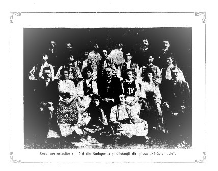 Corul meseriașilor români din Budapesta și actorii amatori din piesa „Sărăcie lucie” — Revista „Familia”, 17 decembrie 1906, nr. 40