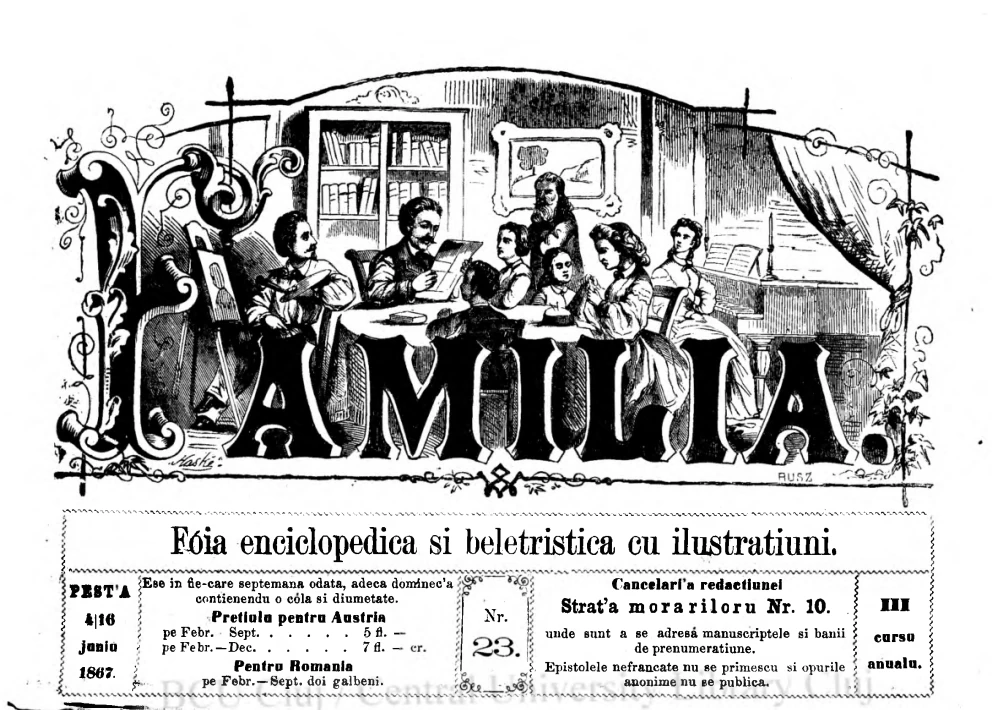 Frontispiciul revistei Familia, 1867